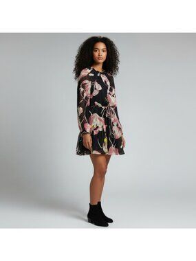 Essentiel Antwerp Chiffon DressFloral Print Long Sleeve Cinched Waist Size 0